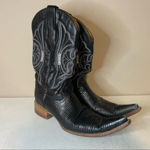 Arango Boots Black Imitation Lizard Leather Western Cowboy Boots